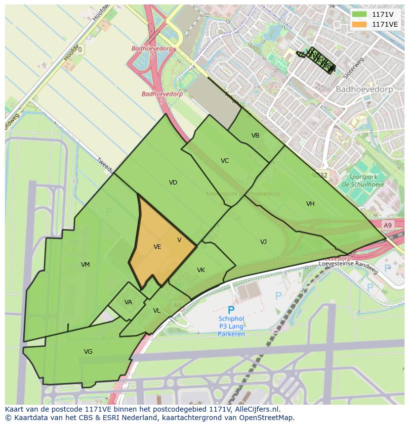Afbeelding van het postcodegebied 1171 VE op de kaart.