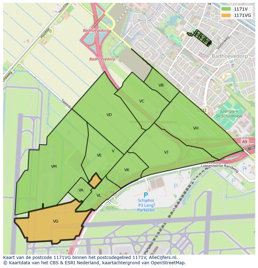 Afbeelding van het postcodegebied 1171 VG op de kaart.