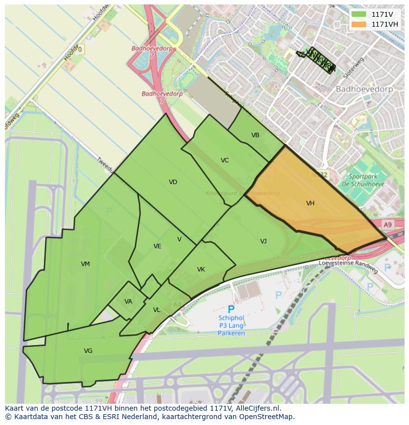 Afbeelding van het postcodegebied 1171 VH op de kaart.