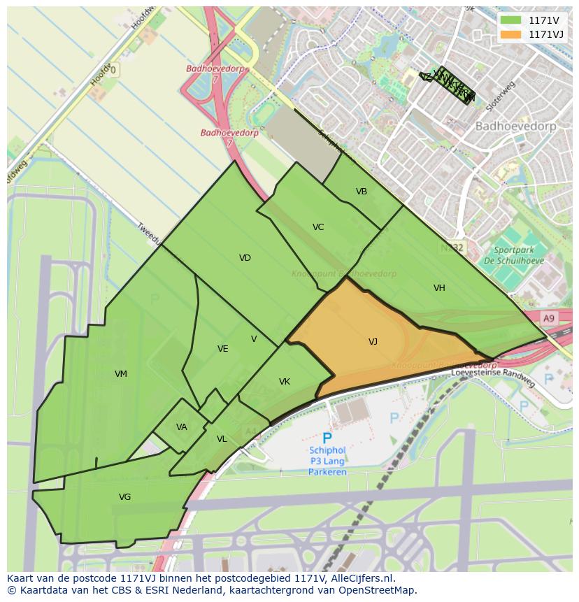 Afbeelding van het postcodegebied 1171 VJ op de kaart.