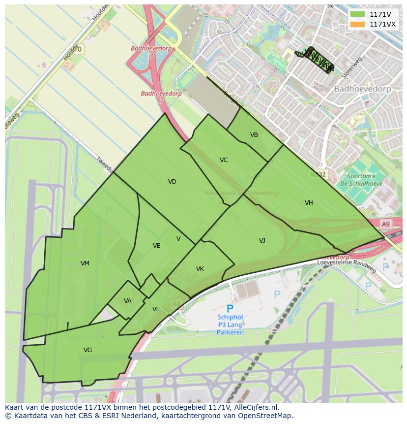 Afbeelding van het postcodegebied 1171 VX op de kaart.