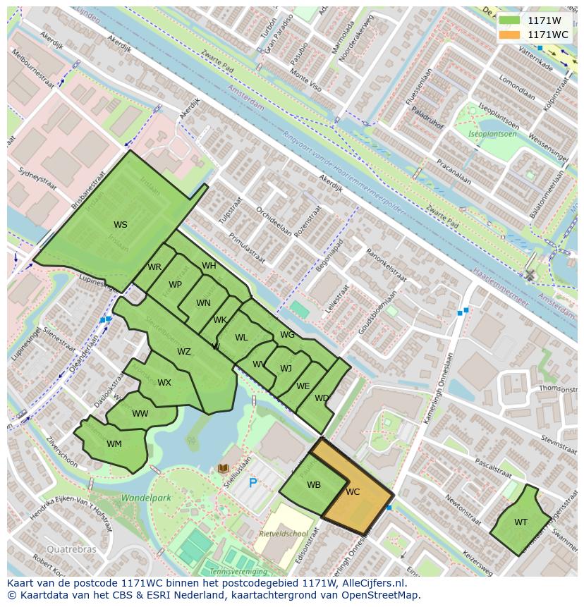 Afbeelding van het postcodegebied 1171 WC op de kaart.