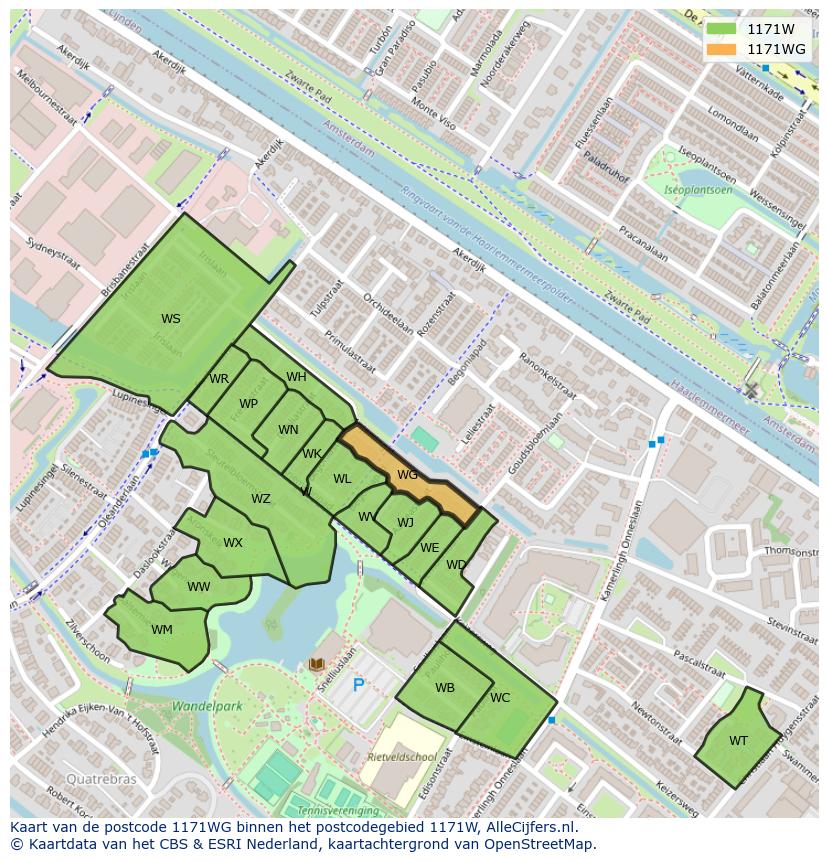 Afbeelding van het postcodegebied 1171 WG op de kaart.