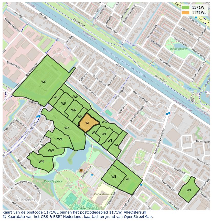 Afbeelding van het postcodegebied 1171 WL op de kaart.