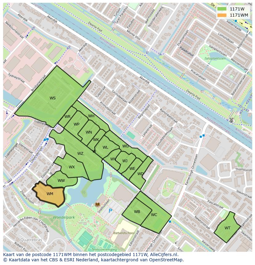 Afbeelding van het postcodegebied 1171 WM op de kaart.