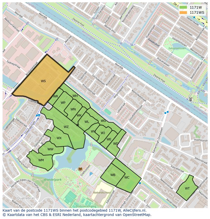 Afbeelding van het postcodegebied 1171 WS op de kaart.