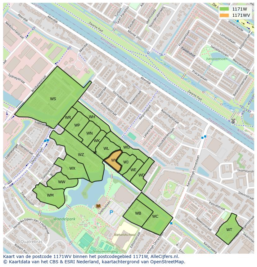 Afbeelding van het postcodegebied 1171 WV op de kaart.