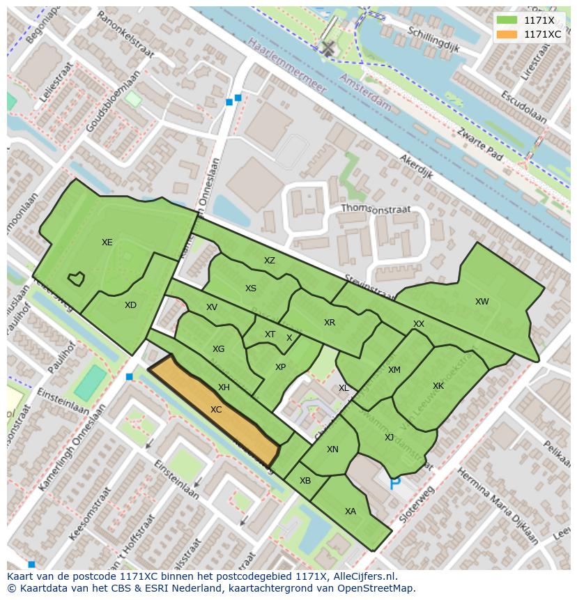 Afbeelding van het postcodegebied 1171 XC op de kaart.