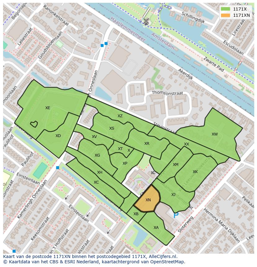 Afbeelding van het postcodegebied 1171 XN op de kaart.