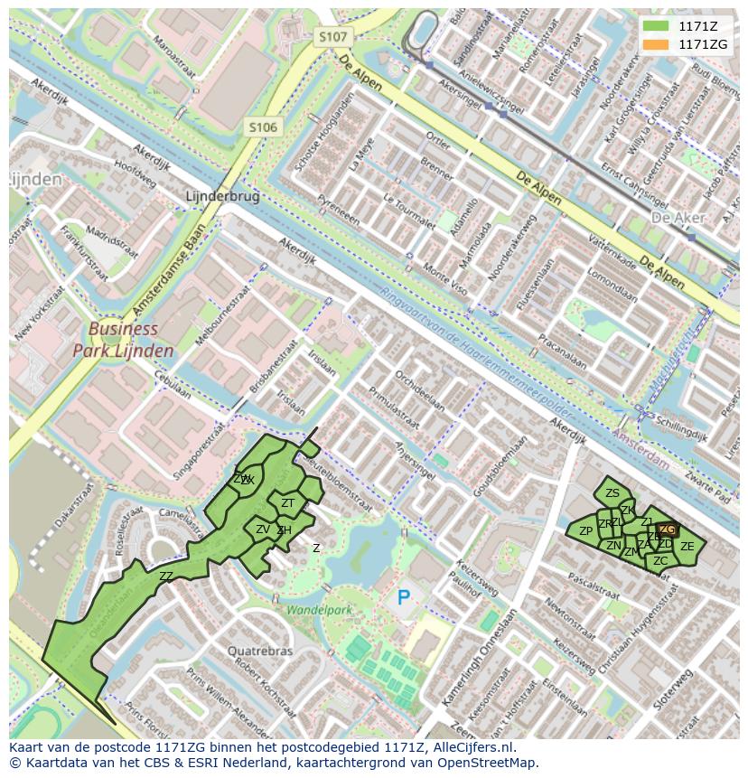 Afbeelding van het postcodegebied 1171 ZG op de kaart.