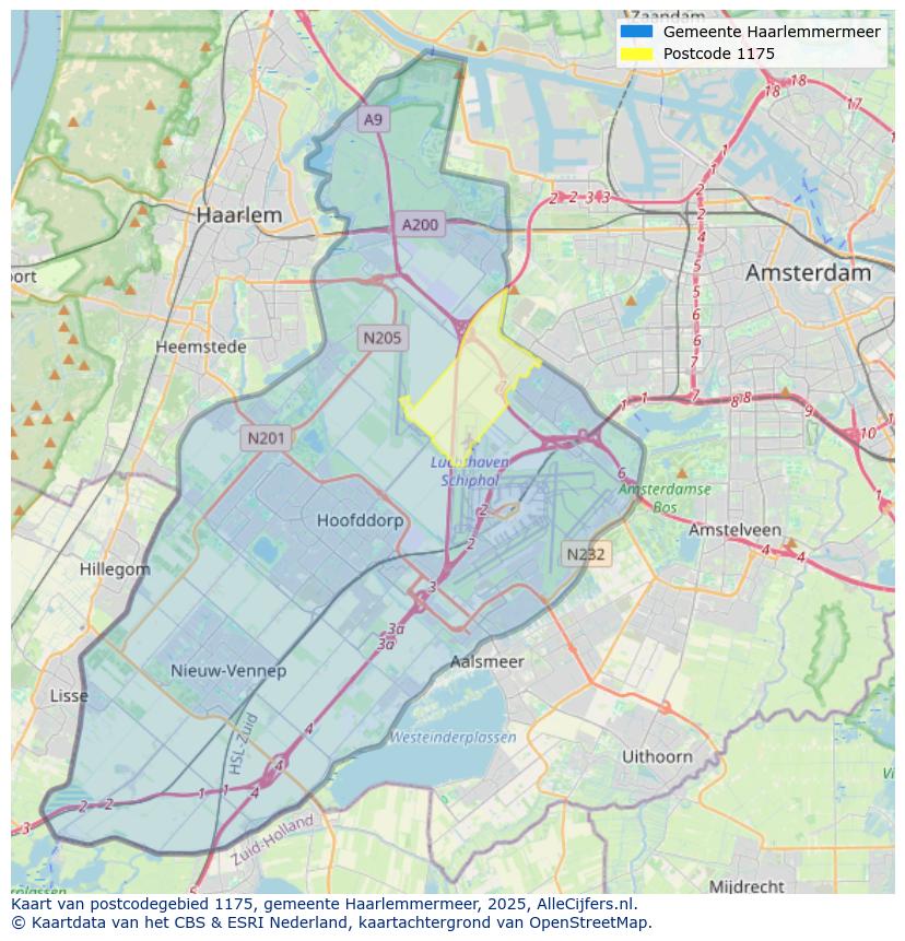 Afbeelding van het postcodegebied 1175 op de kaart.