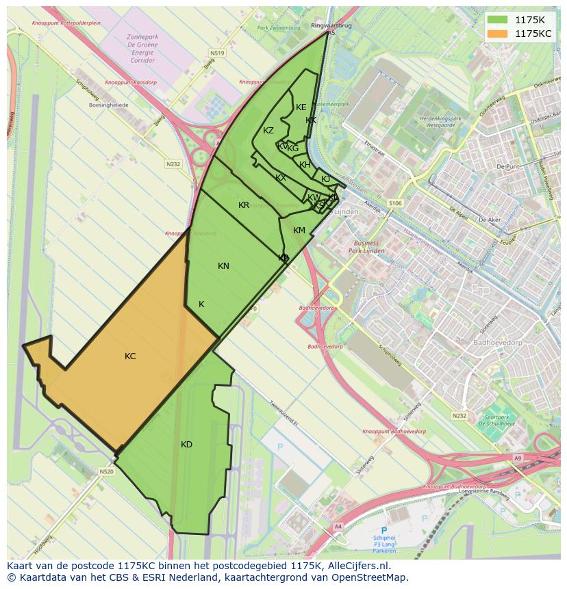 Afbeelding van het postcodegebied 1175 KC op de kaart.
