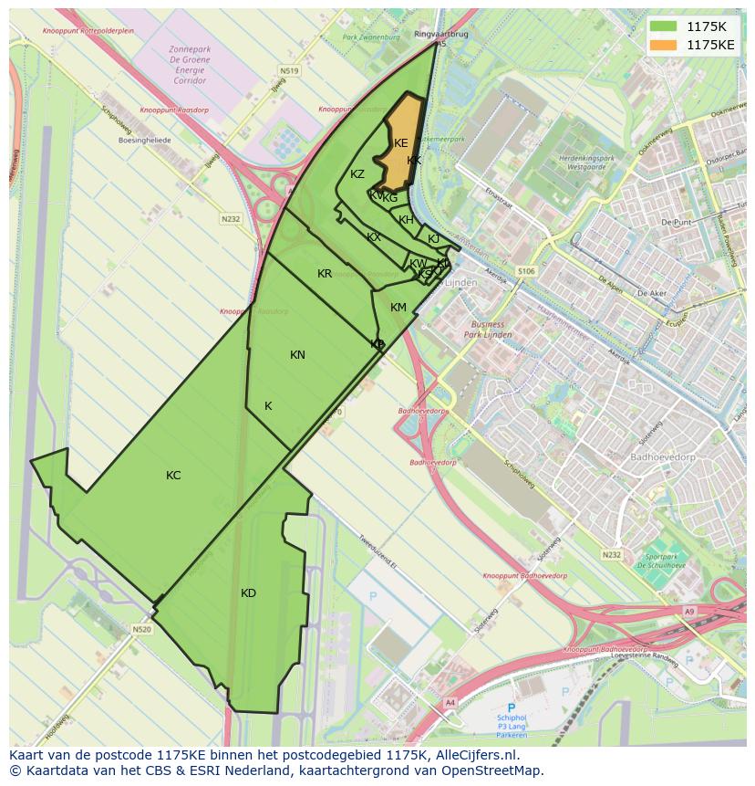 Afbeelding van het postcodegebied 1175 KE op de kaart.