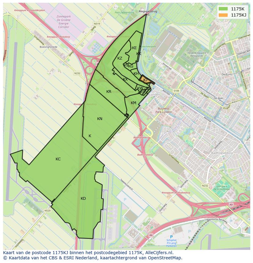 Afbeelding van het postcodegebied 1175 KJ op de kaart.
