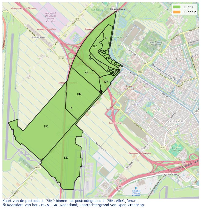 Afbeelding van het postcodegebied 1175 KP op de kaart.