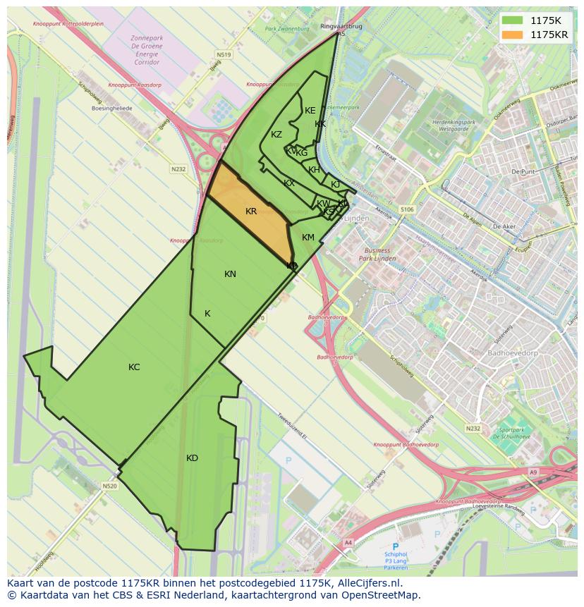 Afbeelding van het postcodegebied 1175 KR op de kaart.