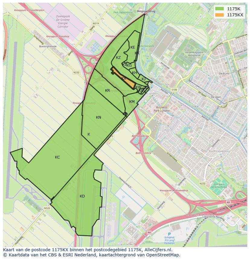 Afbeelding van het postcodegebied 1175 KX op de kaart.