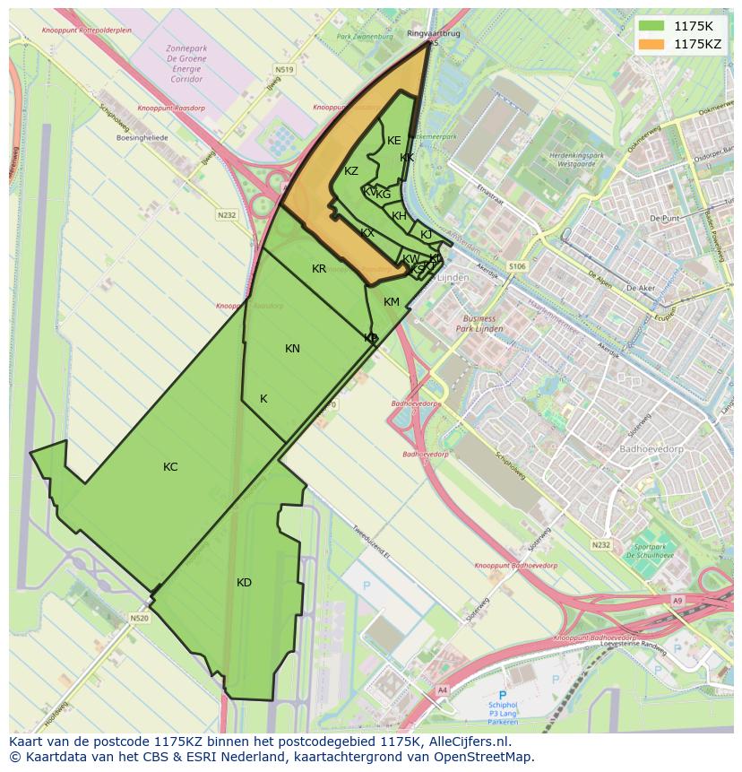 Afbeelding van het postcodegebied 1175 KZ op de kaart.