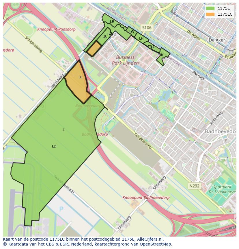 Afbeelding van het postcodegebied 1175 LC op de kaart.