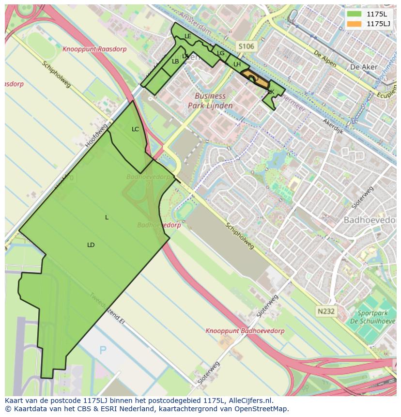 Afbeelding van het postcodegebied 1175 LJ op de kaart.
