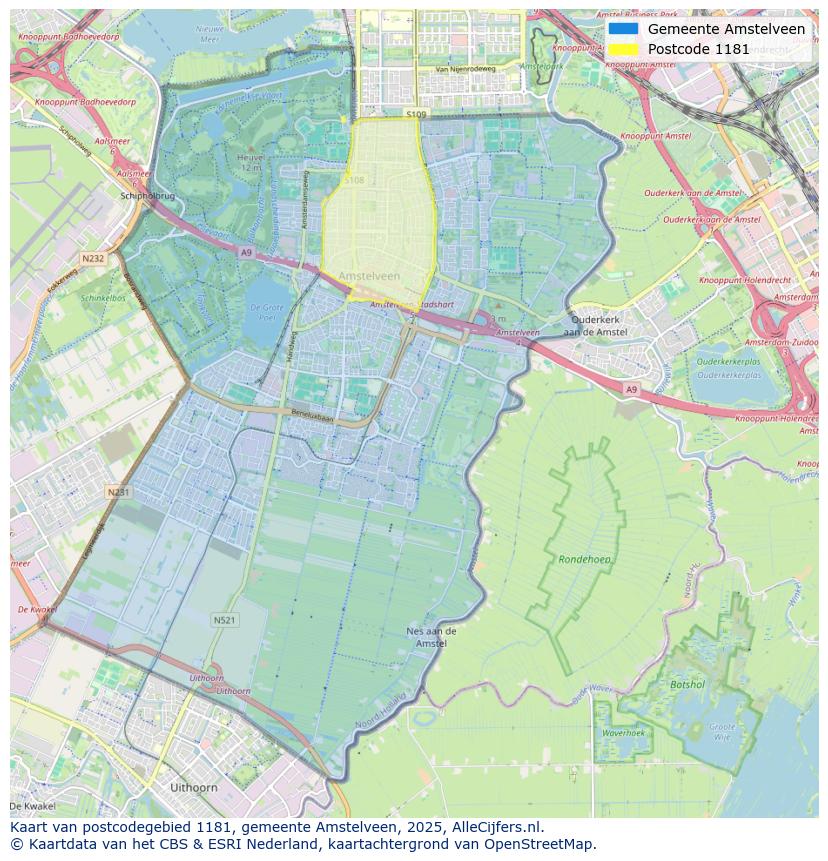 Afbeelding van het postcodegebied 1181 op de kaart.