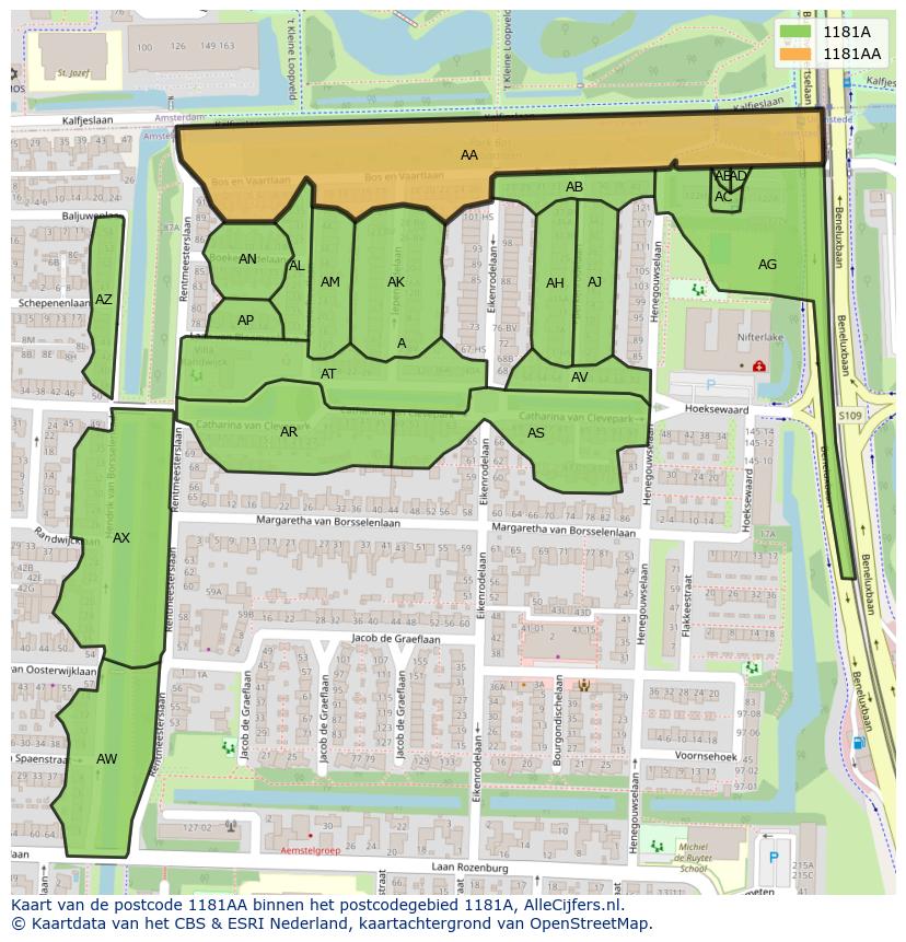 Afbeelding van het postcodegebied 1181 AA op de kaart.