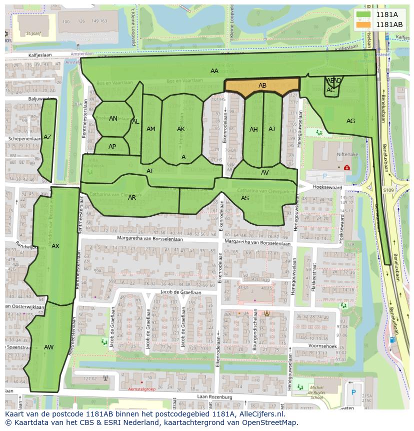 Afbeelding van het postcodegebied 1181 AB op de kaart.