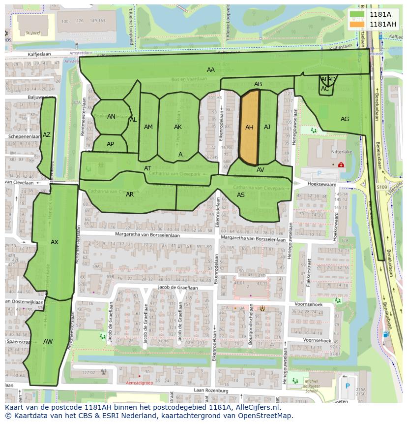 Afbeelding van het postcodegebied 1181 AH op de kaart.