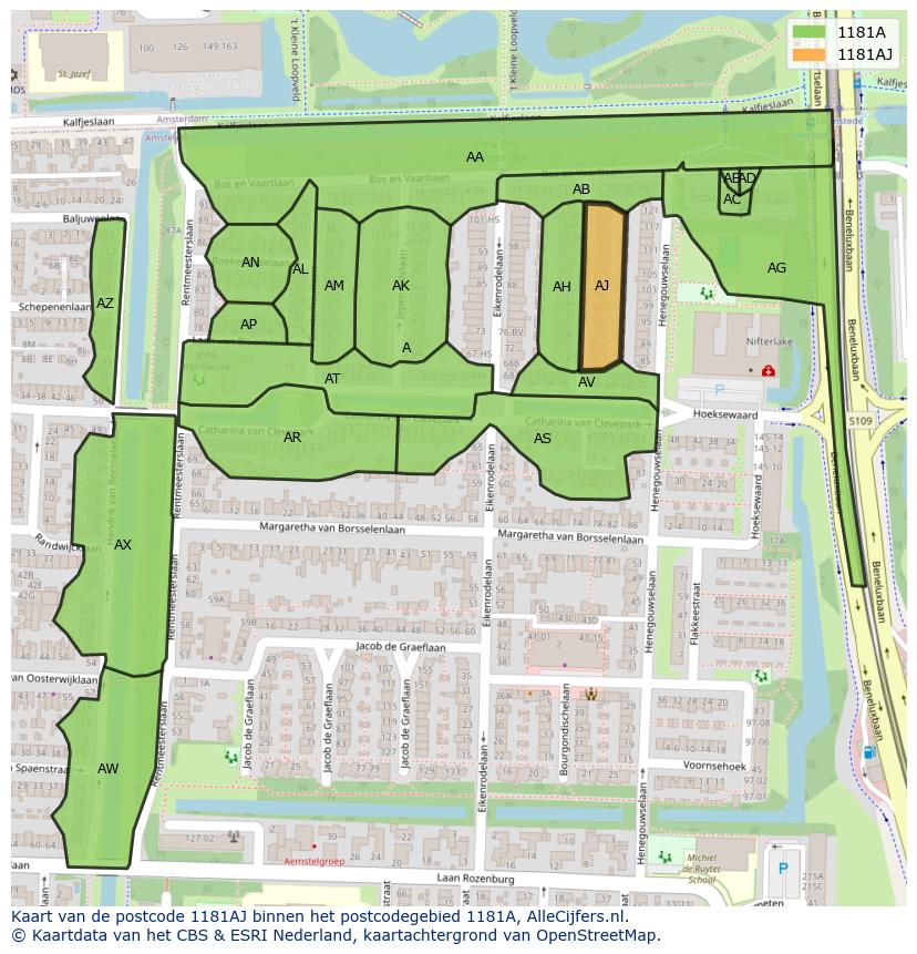 Afbeelding van het postcodegebied 1181 AJ op de kaart.