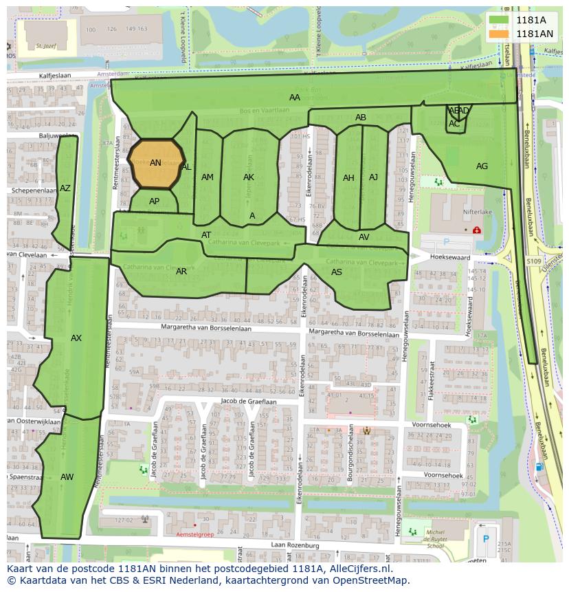 Afbeelding van het postcodegebied 1181 AN op de kaart.