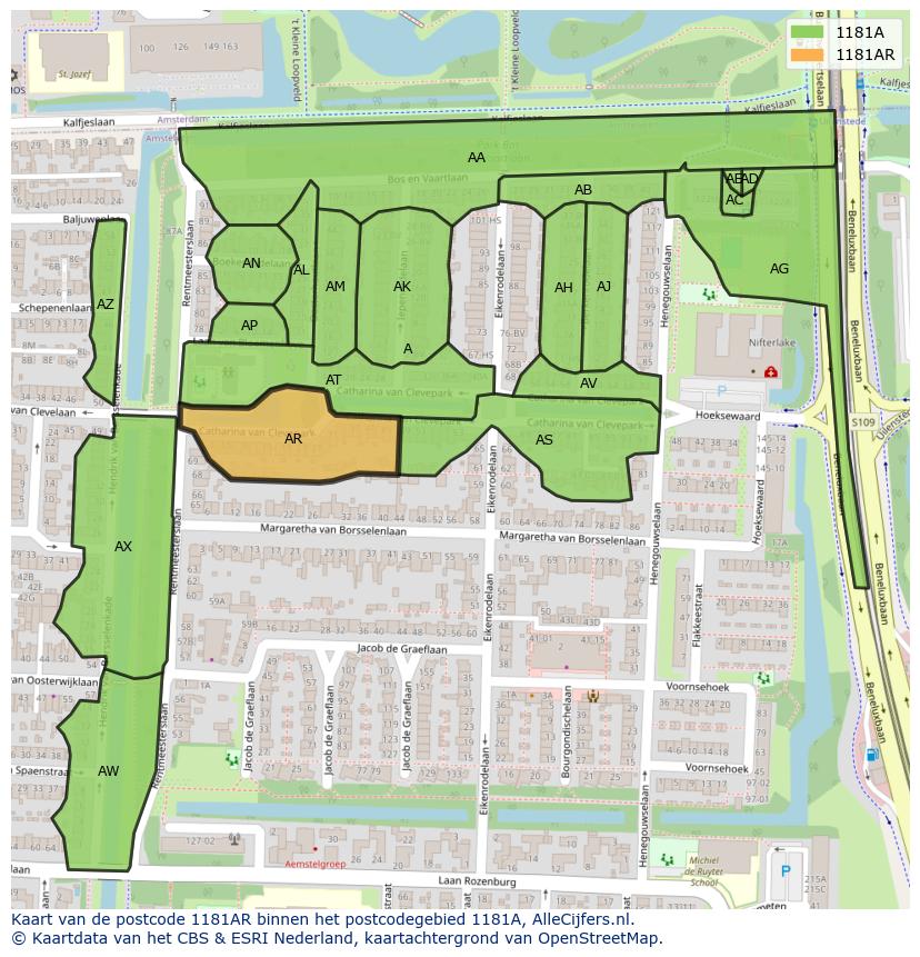 Afbeelding van het postcodegebied 1181 AR op de kaart.