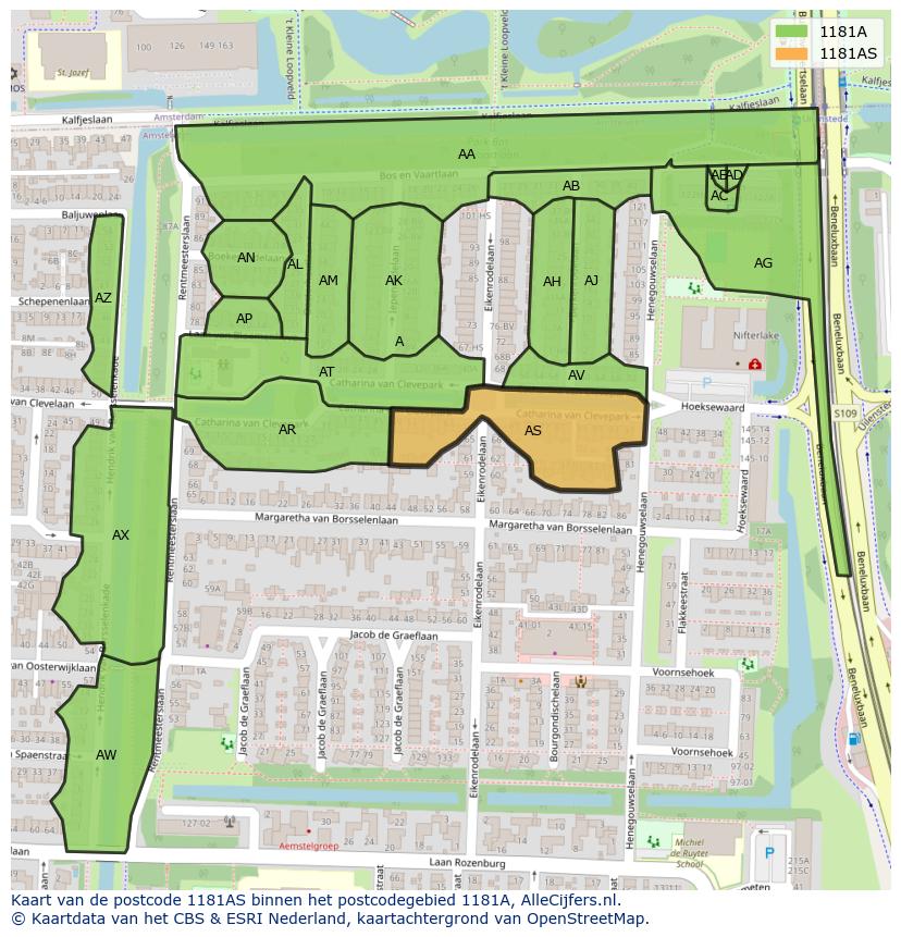 Afbeelding van het postcodegebied 1181 AS op de kaart.