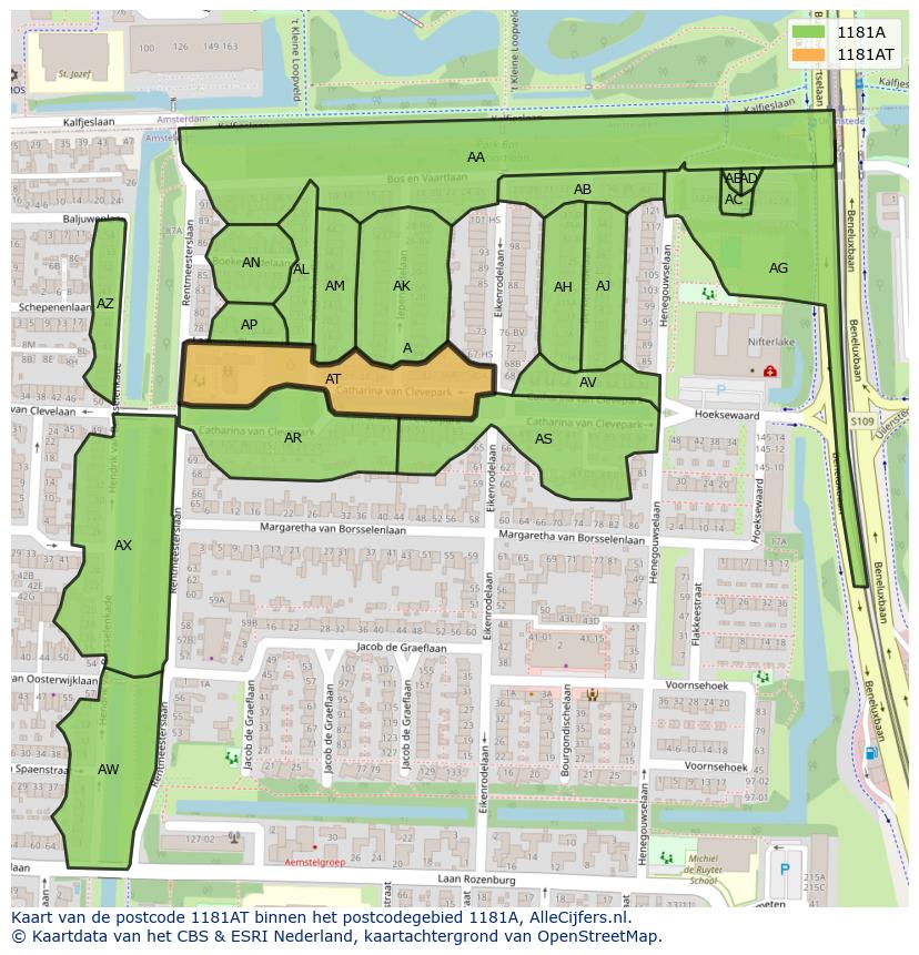 Afbeelding van het postcodegebied 1181 AT op de kaart.