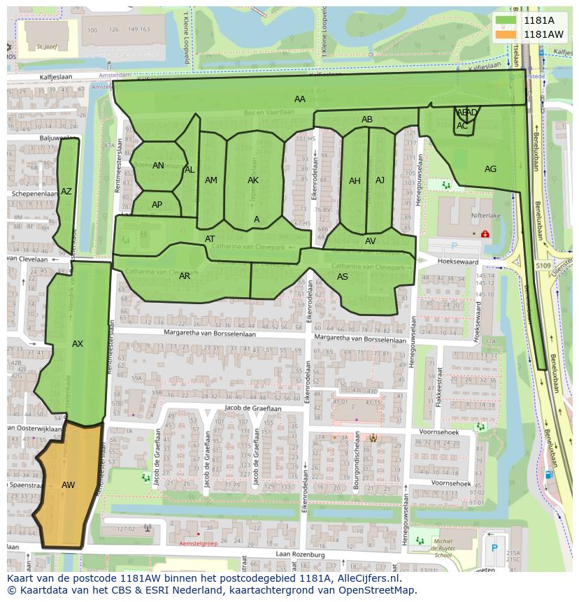 Afbeelding van het postcodegebied 1181 AW op de kaart.
