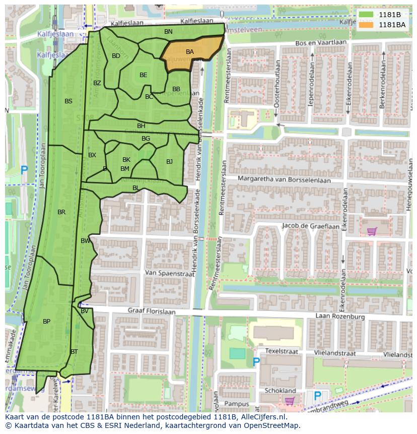 Afbeelding van het postcodegebied 1181 BA op de kaart.