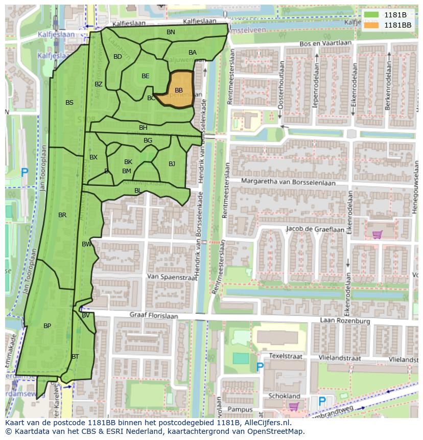 Afbeelding van het postcodegebied 1181 BB op de kaart.