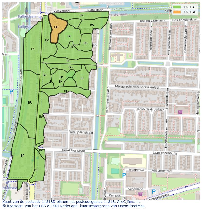 Afbeelding van het postcodegebied 1181 BD op de kaart.