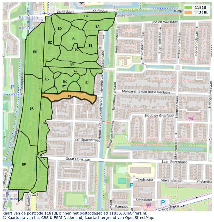 Afbeelding van het postcodegebied 1181 BL op de kaart.