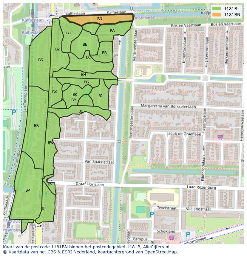 Afbeelding van het postcodegebied 1181 BN op de kaart.