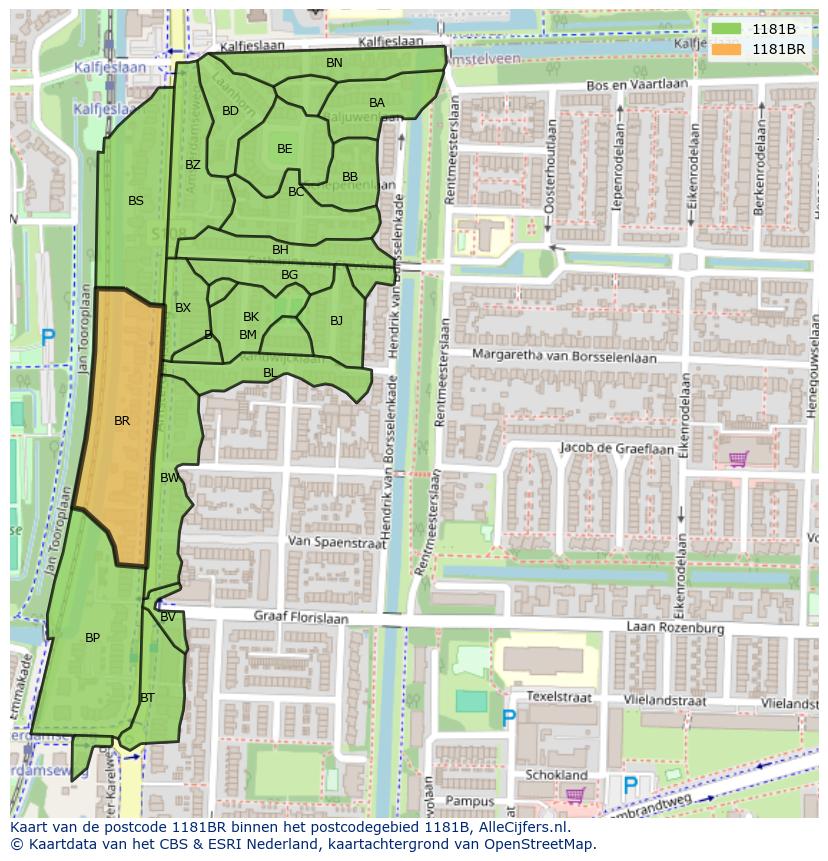 Afbeelding van het postcodegebied 1181 BR op de kaart.
