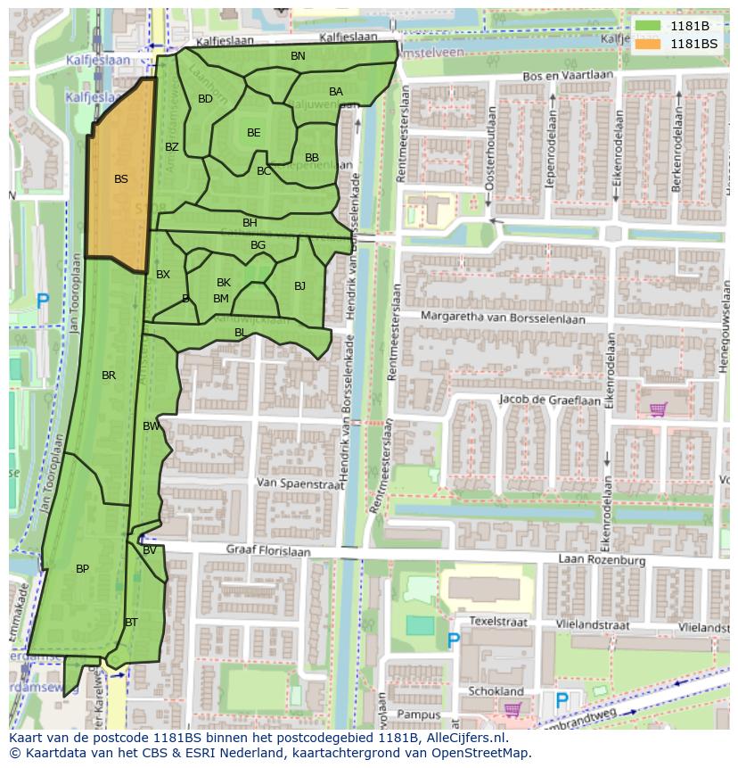 Afbeelding van het postcodegebied 1181 BS op de kaart.