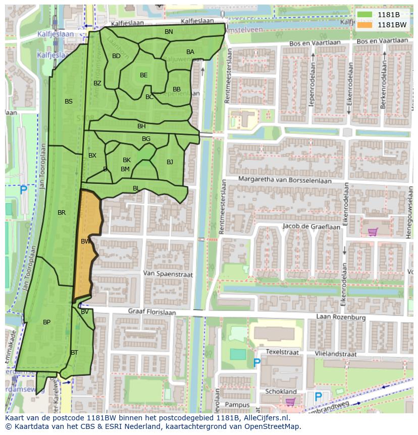 Afbeelding van het postcodegebied 1181 BW op de kaart.