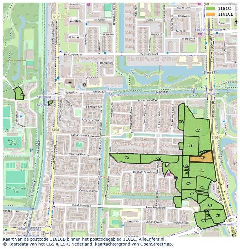 Afbeelding van het postcodegebied 1181 CB op de kaart.