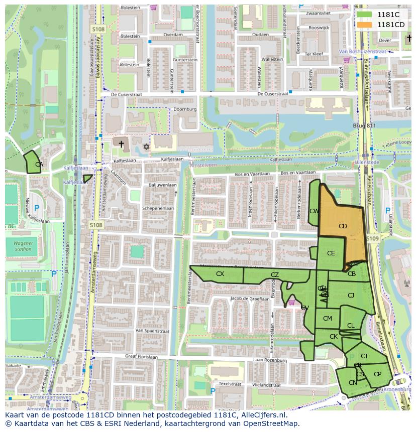 Afbeelding van het postcodegebied 1181 CD op de kaart.
