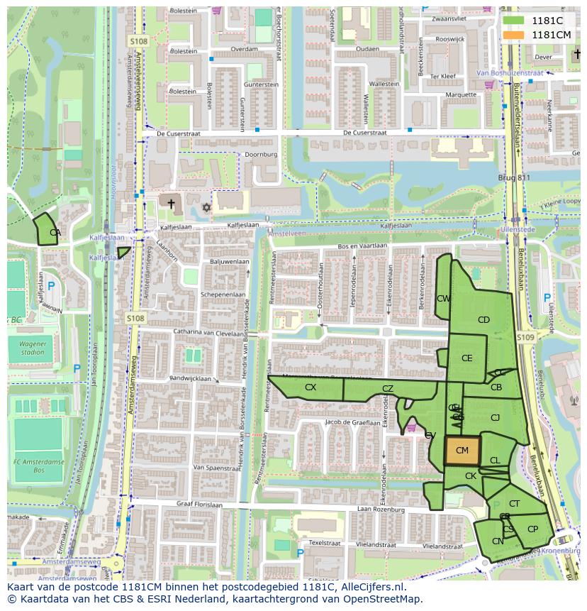 Afbeelding van het postcodegebied 1181 CM op de kaart.
