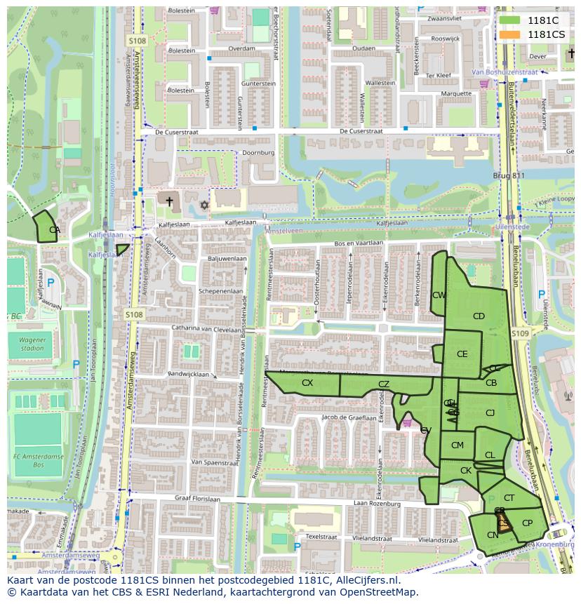 Afbeelding van het postcodegebied 1181 CS op de kaart.