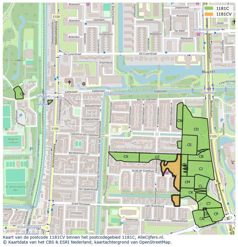 Afbeelding van het postcodegebied 1181 CV op de kaart.