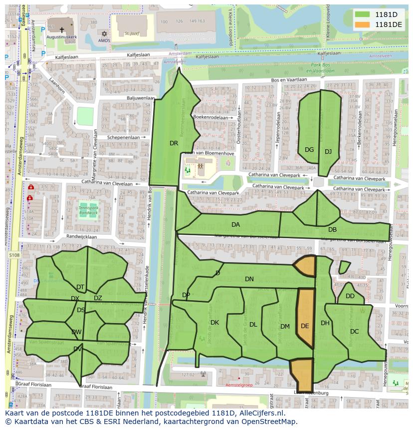 Afbeelding van het postcodegebied 1181 DE op de kaart.