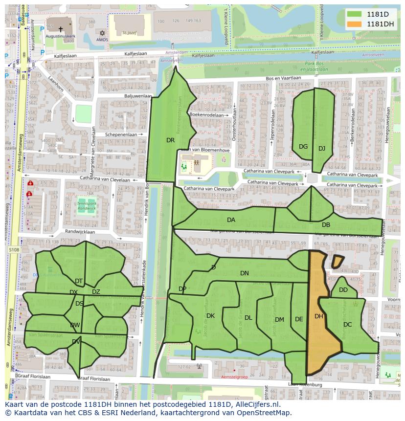 Afbeelding van het postcodegebied 1181 DH op de kaart.