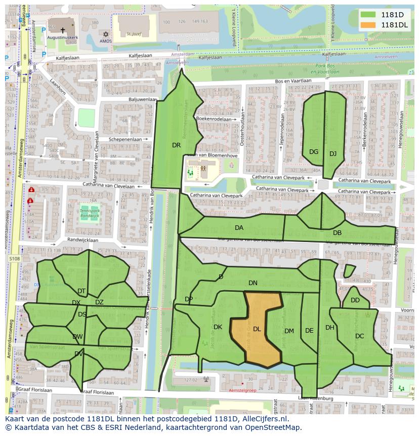 Afbeelding van het postcodegebied 1181 DL op de kaart.